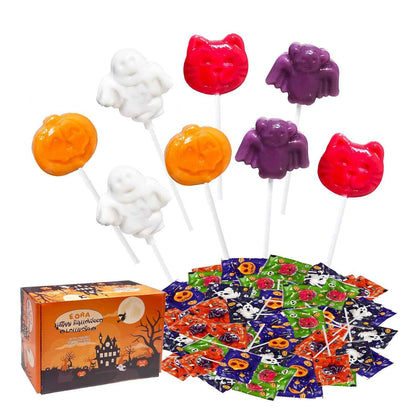 Halloween Candy Gift Box with 42 Individually Wrapped Monster Suckers, Ready to Give Halloween Themed Present for Coworkers Neighbors and Teachers