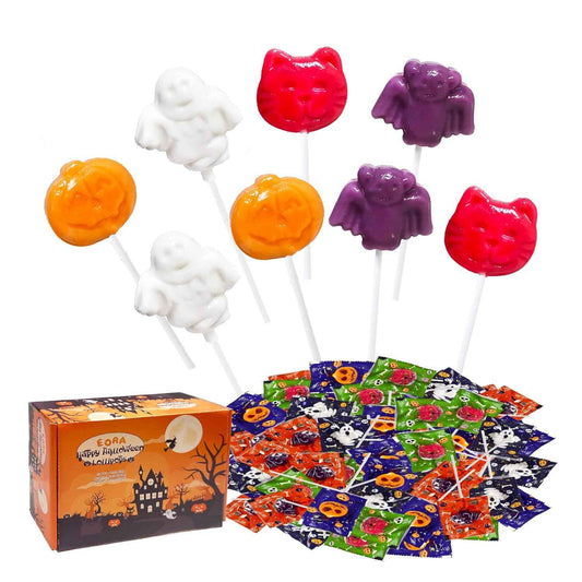 Halloween Candy Gift Box with 42 Individually Wrapped Monster Suckers, Ready to Give Halloween Themed Present for Coworkers Neighbors and Teachers