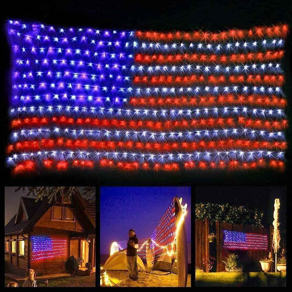 HYH American Flag Net Lights – 420 LED Wall Decor for Bedroom, Living Room, and Home Theater Patriotic Display