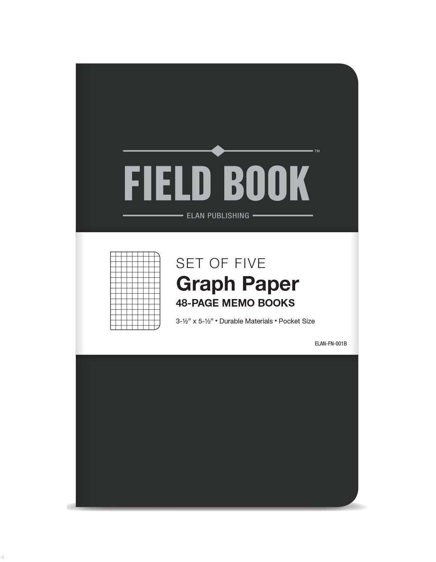 Elan_Publishing_Company_Field_Notebook/Pocket_Journal_-_3.5"x5.5"_Black_Graph_Memo_Book_Pack_of_5