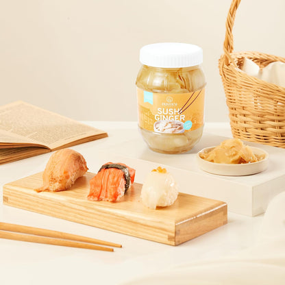 Homtiem_Pickled_Sushi_Ginger_(12_OZ)(1_Jar)_Japanese_White_Young_Gari_Ginger,_Sweeteners_from_Stevia,_Healthy_and_Natural,_No_Coloring,_Fat_Free,_Sugar_MSG,_Perfect_for_Rice