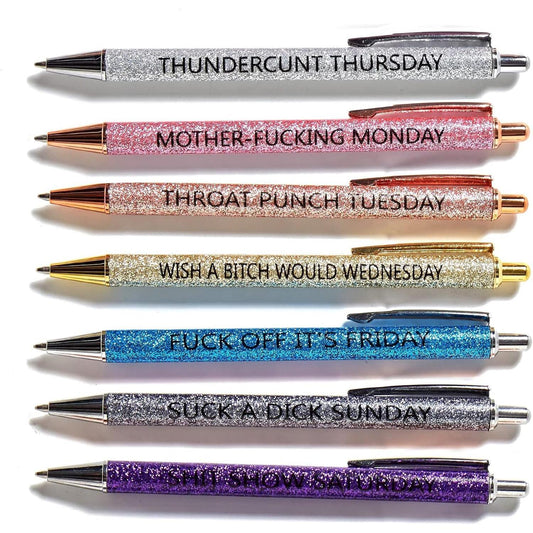 Seven_Days_of_The_Week_Pen_Describing_Mentality,Glitter_Ballpoint_Pens,Black_Ink_Medium_Point_1.0_mm_Gift_Pens,_Cute_Pens_Office_Supplies_for_Women