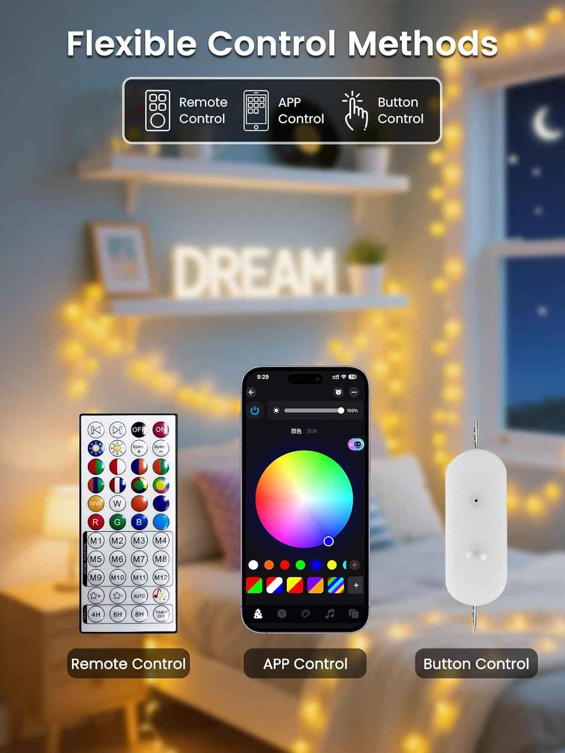 Lumify Home Color Changing Fairy Lights – 100 LED Globe String for Aesthetic Dorm Room and Apartment Ambiance with Music Sync
