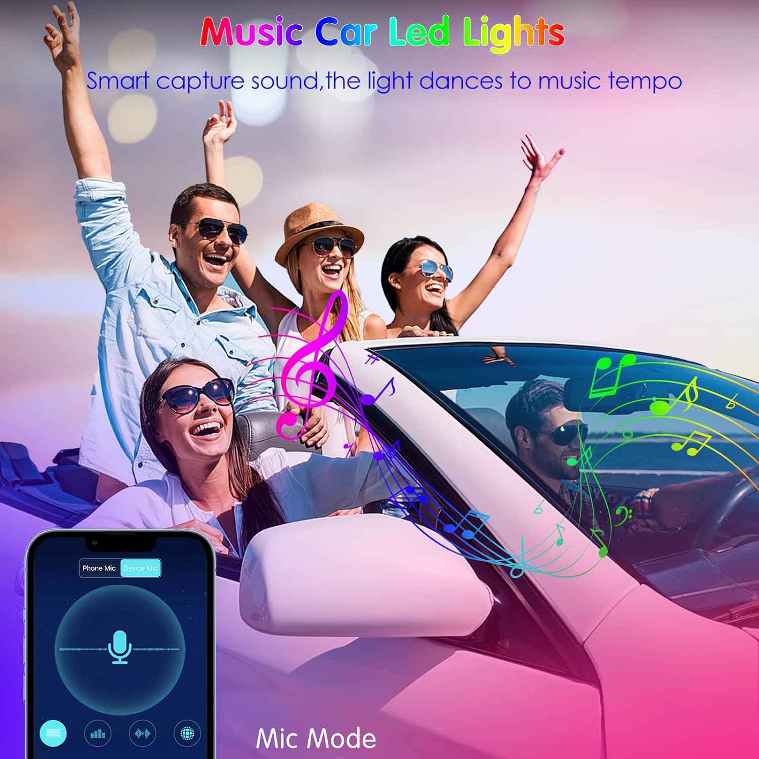 Keepsmile Interior Car Lights – Birthday Gift for Car Lovers, RGB Under Dash Lighting with Music Sync