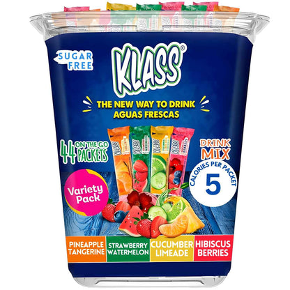 Klass Sugar-Free Iced Tea Sticks - 5 Calorie Single-Serve Powder for Office Desks, Commutes, and Distraction-Free Focus Sessions (44 Count)