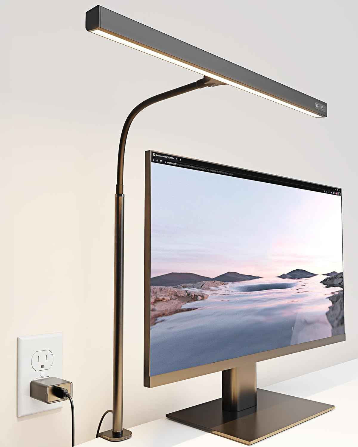 SUPERDANNY LED Desk Lamp – Clean-Line Black Clamp Lamp for Uncluttered Home Office Setups