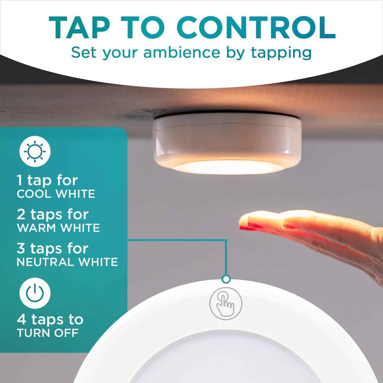 Brilliant Evolution Round LED Puck Lights – Stylish Cordless Fixtures for Floating Shelves and Vanity Counters, Pack of 2