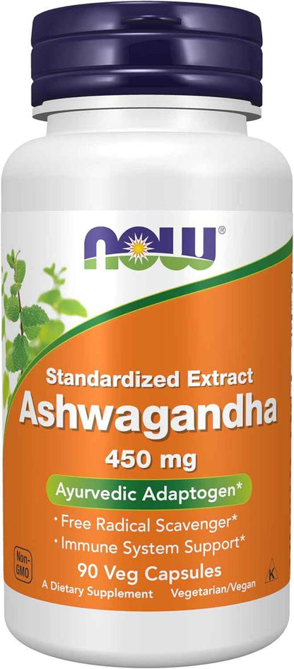 NOW Supplements Ashwagandha 450 mg – Desk-Side Adaptogen for Busy Workday Focus, 90 Veg Capsules