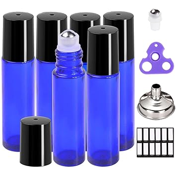 PrettyCare_Essential_oil_Roller_Bottles_for_Oils_10ml_Glass_Amber_Perfume_Bottles_Empty_with_Extra_Roller_Balls,_Opener,_Funnel,_Pipette,_Labels