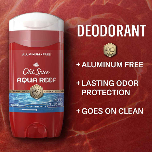 Old Spice Aluminum-Free Deodorant Aqua Reef — Birthday Gift for Men, 48-Hour Odor Protection Pack of 4 with Travel Body Wash