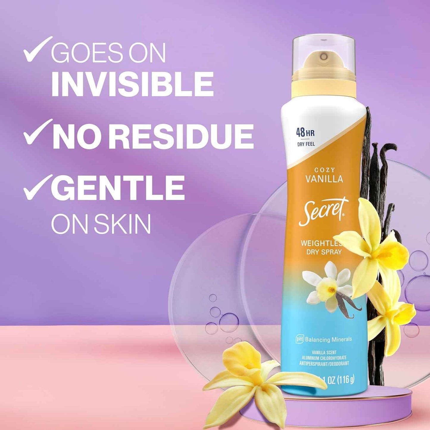 Secret Dry Spray Antiperspirant for Women – 48hr Sweat Protection for Patio Brunches, Camping Days, and Hiking Trails