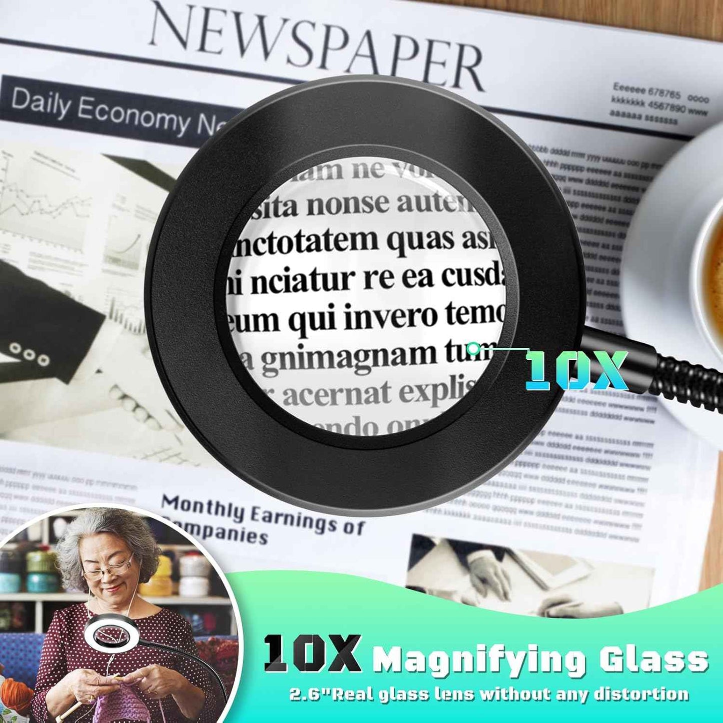 MagniShine Clip-On LED Magnifier – Calming Self-Care Companion for Spa and Manicure Rituals, 10X Magnification Lamp for Detail Work