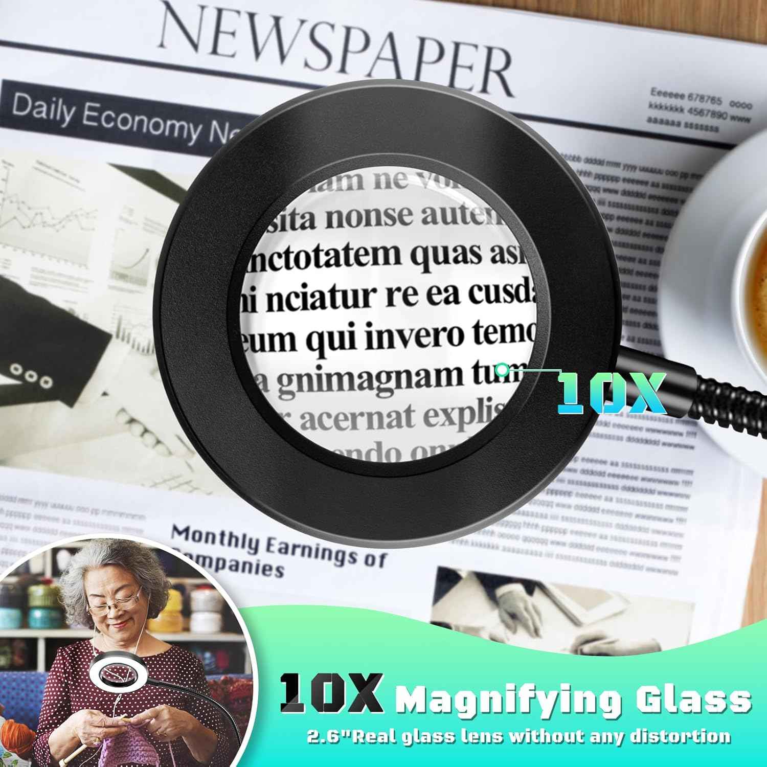 MagniShine Clip-On LED Magnifier – Calming Self-Care Companion for Spa and Manicure Rituals, 10X Magnification Lamp for Detail Work