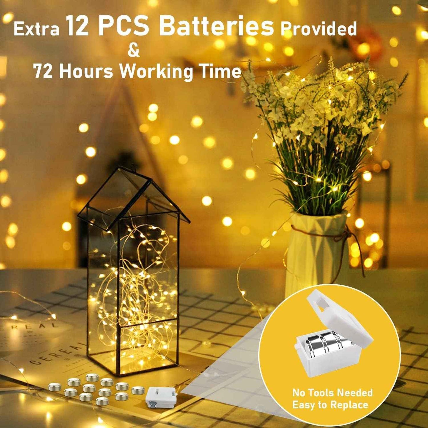 Brightever 12 Pack Waterproof Fairy Lights – Outdoor Patio and Garden String Lighting, IP68 Copper Wire Battery Operated 7ft Lights