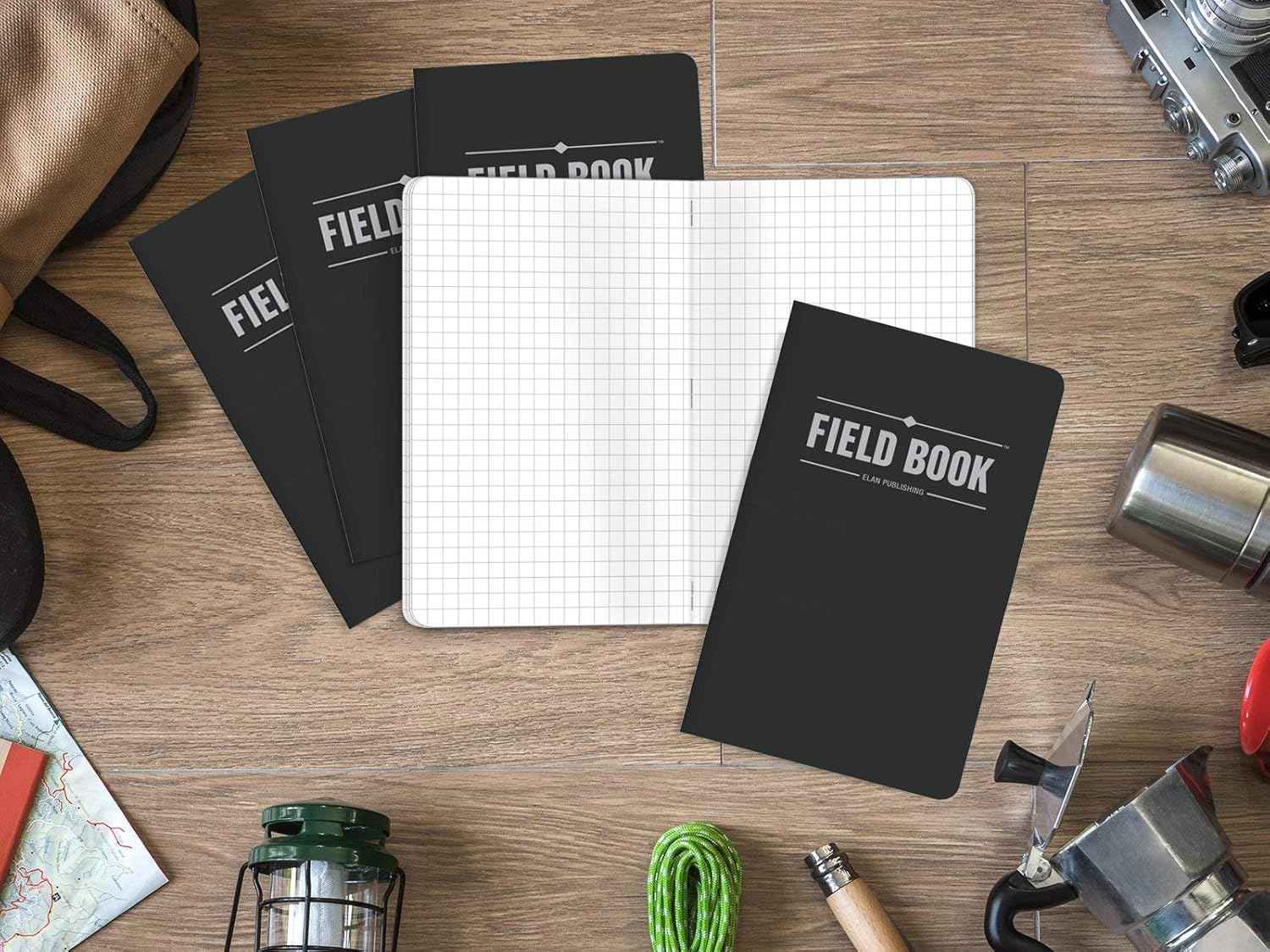 Elan Publishing Company Field Notebook – Simple Black Pocket Notebook for Clutter-Free Writing, 3.5x5.5 Inch Graph Journal, Pack of 5