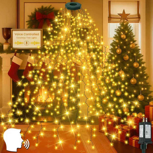 Cascadia Lights Child-Safe Voice-Activated Christmas Tree Lights for Family Living Room, Cool-to-Touch LED Waterfall Lights with 6h Auto Shutoff