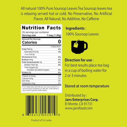 Soursop_Tea_100%_Natural_(25_Bags)_–_Jans_Leaf_Herbal_Bags_Graviola_Rich_in_Antioxidants_&_Vitamins_Caffeine-Free,_Sugar-Free,_Zero_Fat,_Cholesterol_Sodium