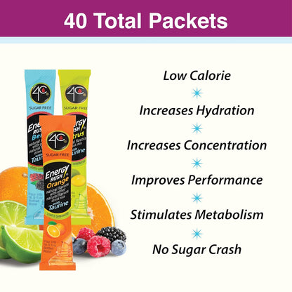 4C Energy Rush Stix – Health-Conscious Lifestyle Pack, Berry Orange Citrus Variety for Clean Hydration