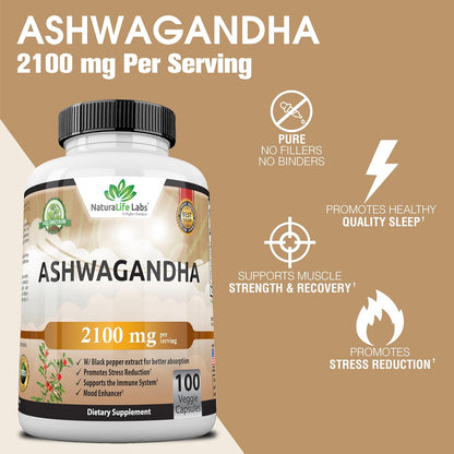 Organic_2,100_mg_-_100_Veggie_Capsules_Pure_Organic_Ashwagandha_Powder_and_Root_Extract_-_Stress_Relief,_Mood_Enhancer