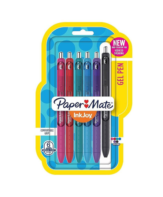 Paper_Mate_InkJoy_Retractable_Gel_Pens,_Medium_Point,_0.7_mm,_Black_Barrels,_Assorted_Ink_Colors,_Pack_Of_6