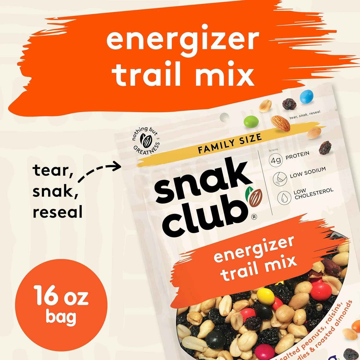 Snak Club Energizer Trail Mix – School Lunchbox Snack with Chocolate Candies, Roasted Peanuts, and Almonds, Gluten-Free 16 oz Pouch