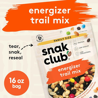 Snak Club Energizer Trail Mix – School Lunchbox Snack with Chocolate Candies, Roasted Peanuts, and Almonds, Gluten-Free 16 oz Pouch