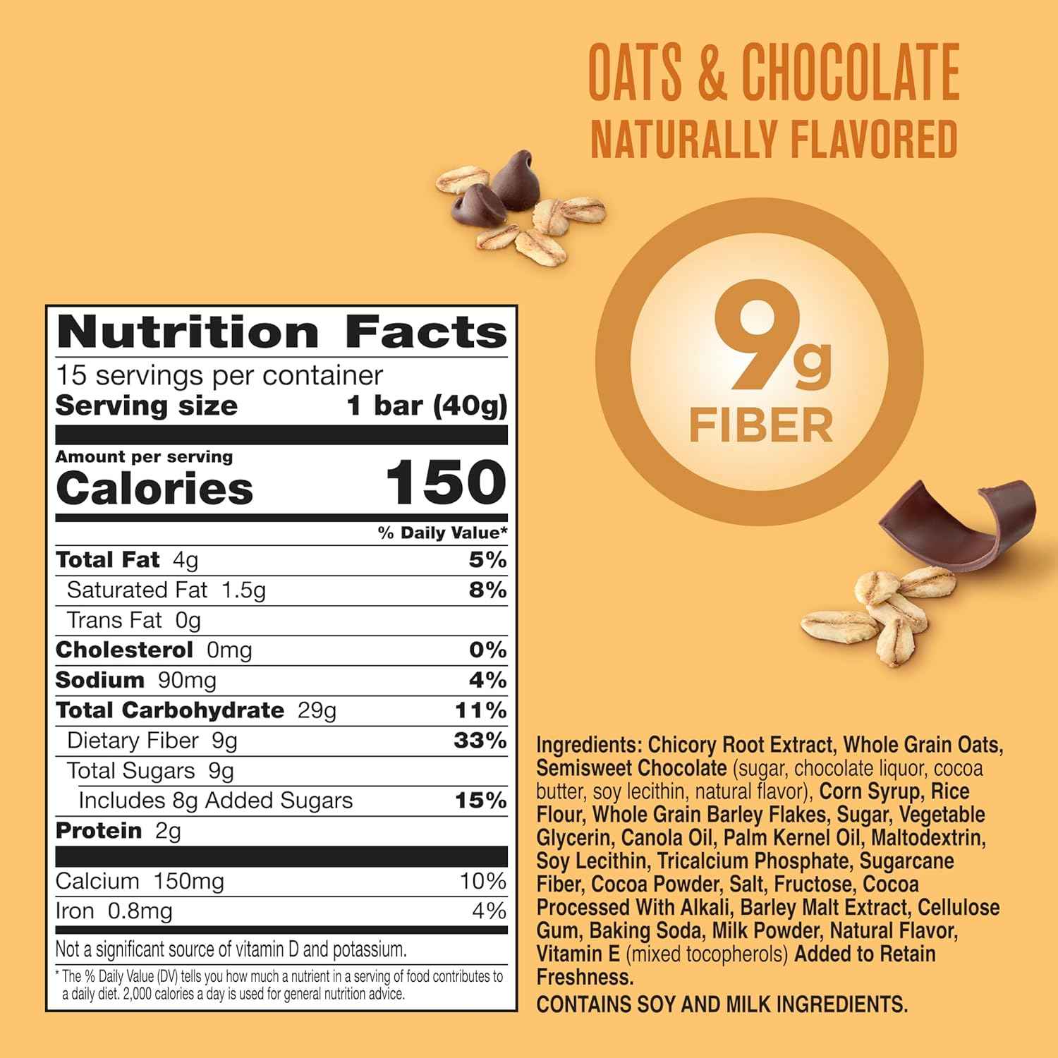 Fiber One Chewy Bars Oats and Chocolate – High-Fiber Daily Wellness Snack for Office Desk and Pantry, 15 Ct Mega Pack