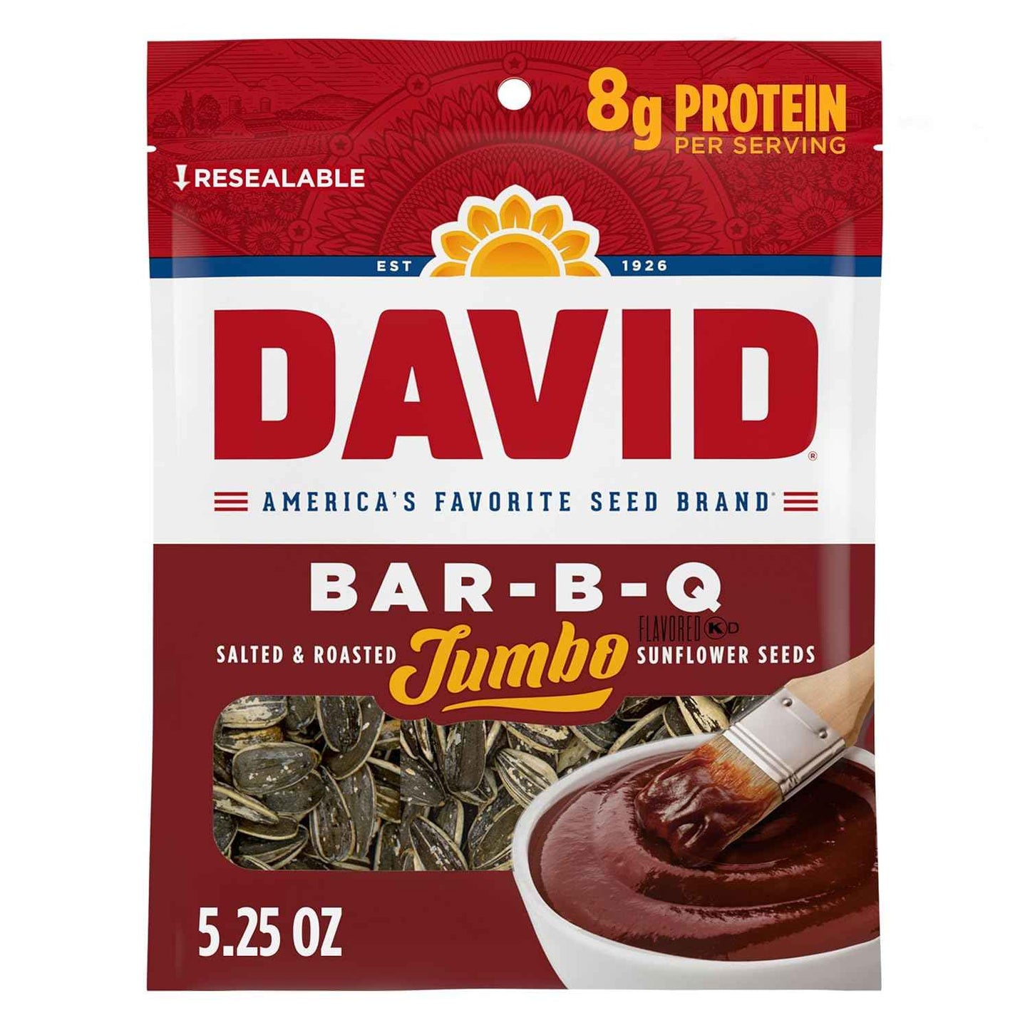 DAVID Jumbo Sunflower Seeds, Bar-B-Q Flavor, 5.25 oz – Tailgate and Backyard BBQ Munching Snack