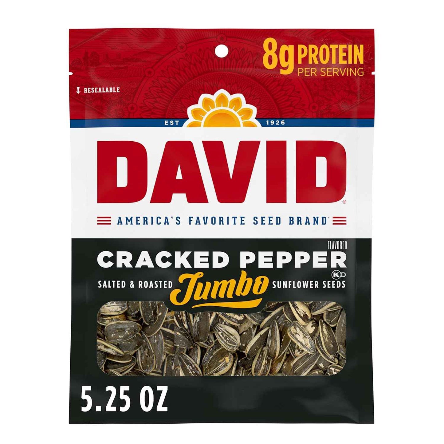 DAVID Cracked Pepper Jumbo Sunflower Seeds – Dugout and Bleacher Snack for Youth Baseball Players and Their Families, 5.25 oz