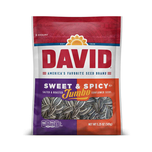 DAVID Jumbo Sunflower Seeds Sweet and Spicy – Fishing and Hunting Blind Snack, 5.25 oz Allergen-Free Portion
