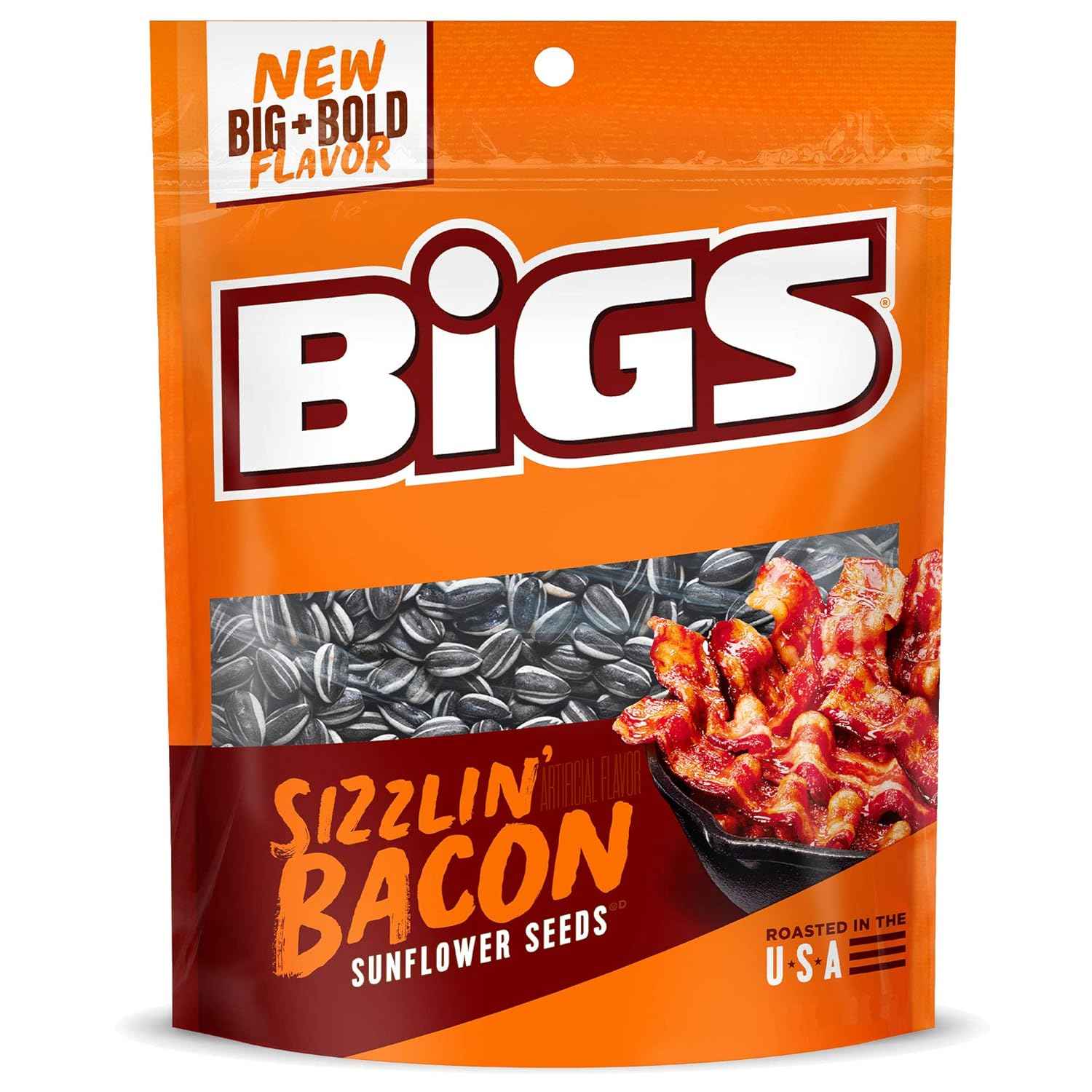 BIGS Sizzlin' Bacon Sunflower Seeds — Focus Snack for Study and Home Office, 5.35 oz Pouch