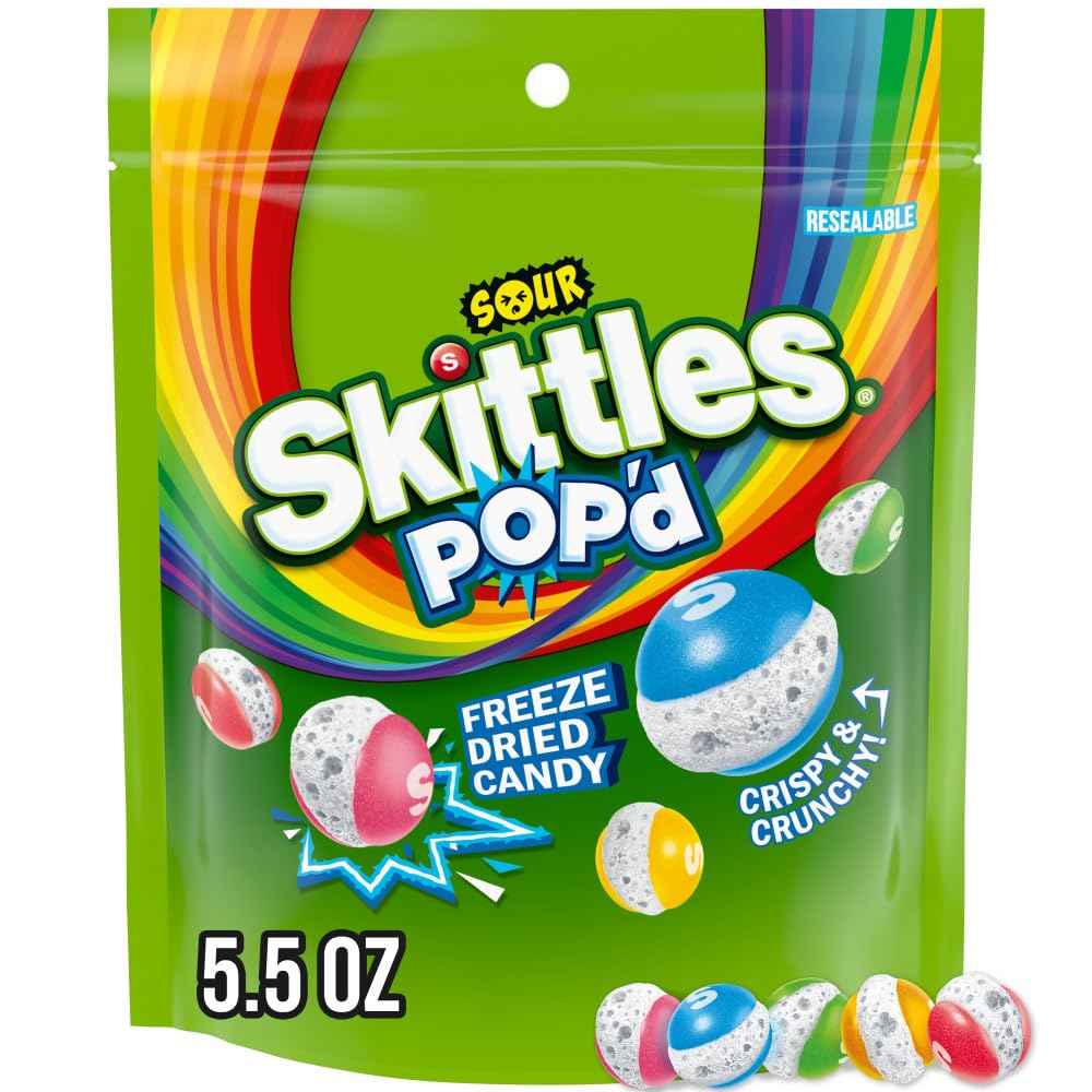 Skittles Pop'd Sour Freeze Dried Candy – Valentine's Day Gift for Boyfriend, 5.5 oz Pouch