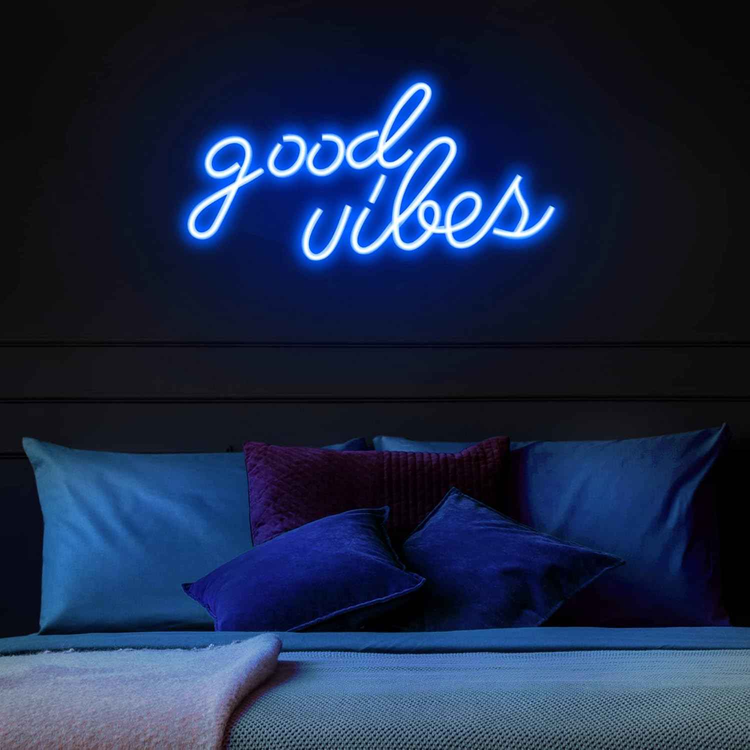 Blue Good Vibes Neon Sign – Romantic Valentine's Day Gift for Couples, LED Sign for Bedroom Aesthetic