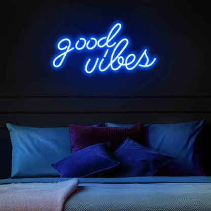 Blue Good Vibes Neon Sign – Romantic Valentine's Day Gift for Couples, LED Sign for Bedroom Aesthetic
