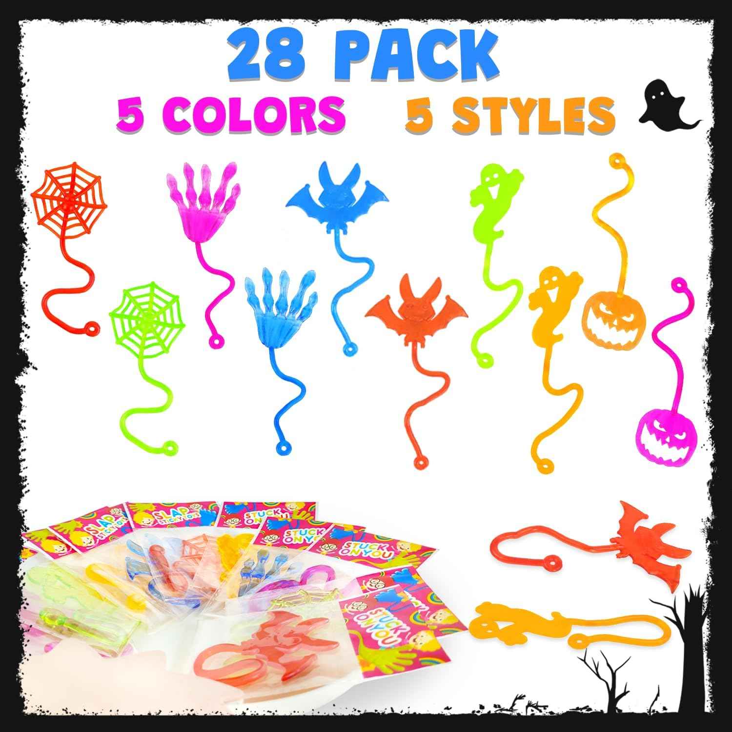Halloween Sticky Toy Gift Set – 28 PCS Non-Candy Party Favor Pack for Kids Birthday and Halloween Boo Basket Gifting
