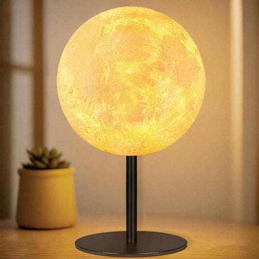 Ehobroc Moon Lamp – Modern Bedroom Decor Accent, Textured Lunar Table Lamp with Metal Base