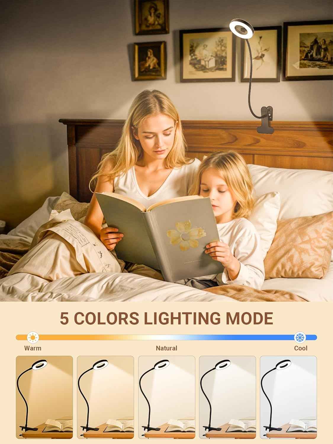 LampDepot Flicker-Free Bedside Reading Lamp for Wind-Down Ritual – No Blue Light Clip Light for Restful Evenings