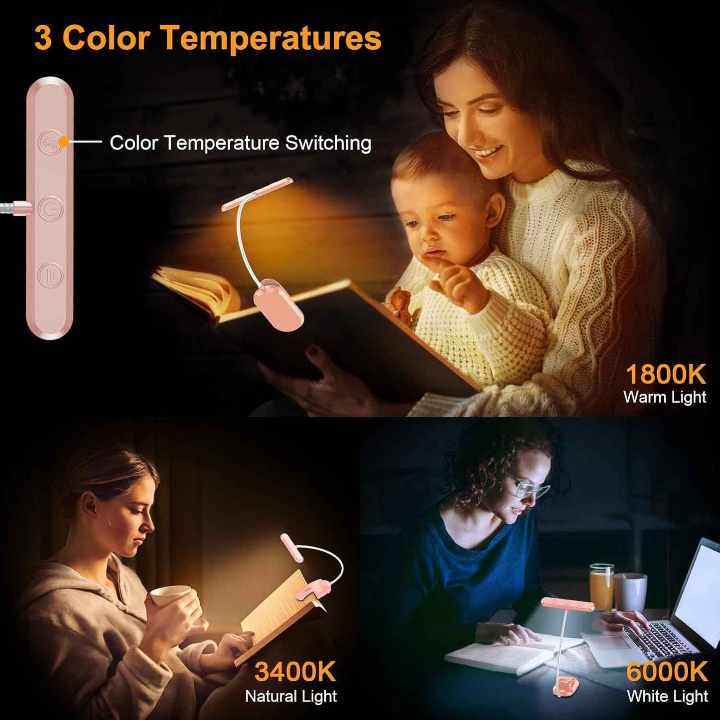 Gritin Amber 1800K Book Light for Bedtime Reading – Sleep-Friendly Reading Lamp That Supports Melatonin and a Calming Nightly Ritual