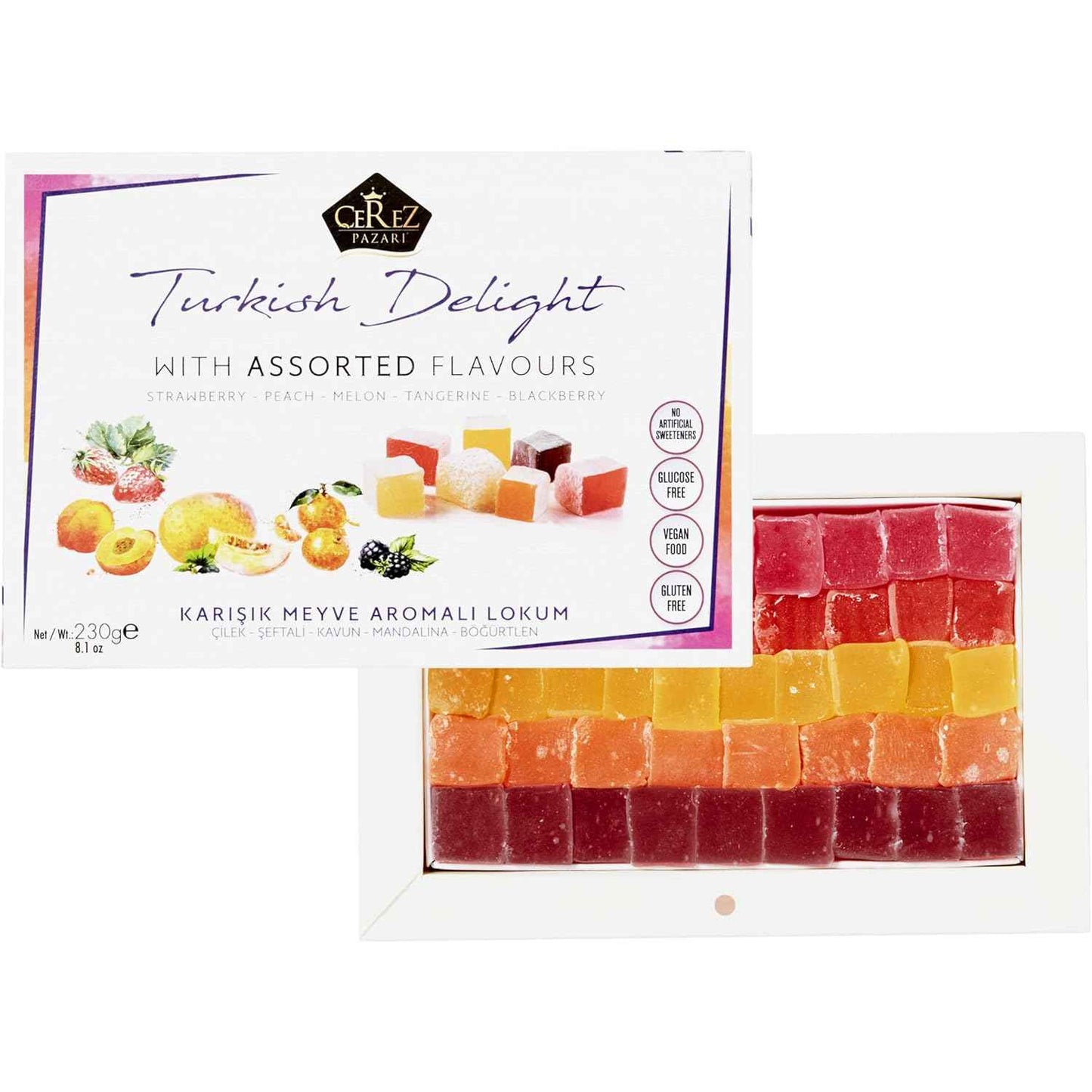 Cerez Pazari Halal Turkish Delight – No Artificial Additives Lokum, Beet Sugar Sweetened Relaxation Treat