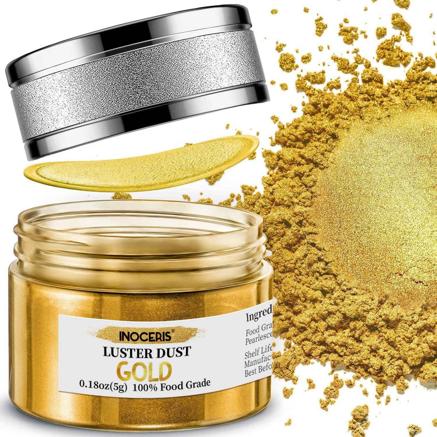 INOCERIS Edible Luster Dust – Premium Gold Shimmer for Wedding Cakes and Luxury Patisserie, 5g Food-Grade Mica Powder