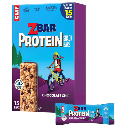 Zbar Protein Chocolate Chip Bars - Clean Label Kids Snack with Organic Oats and No Artificial Preservatives, 5g Protein (15 Pack)