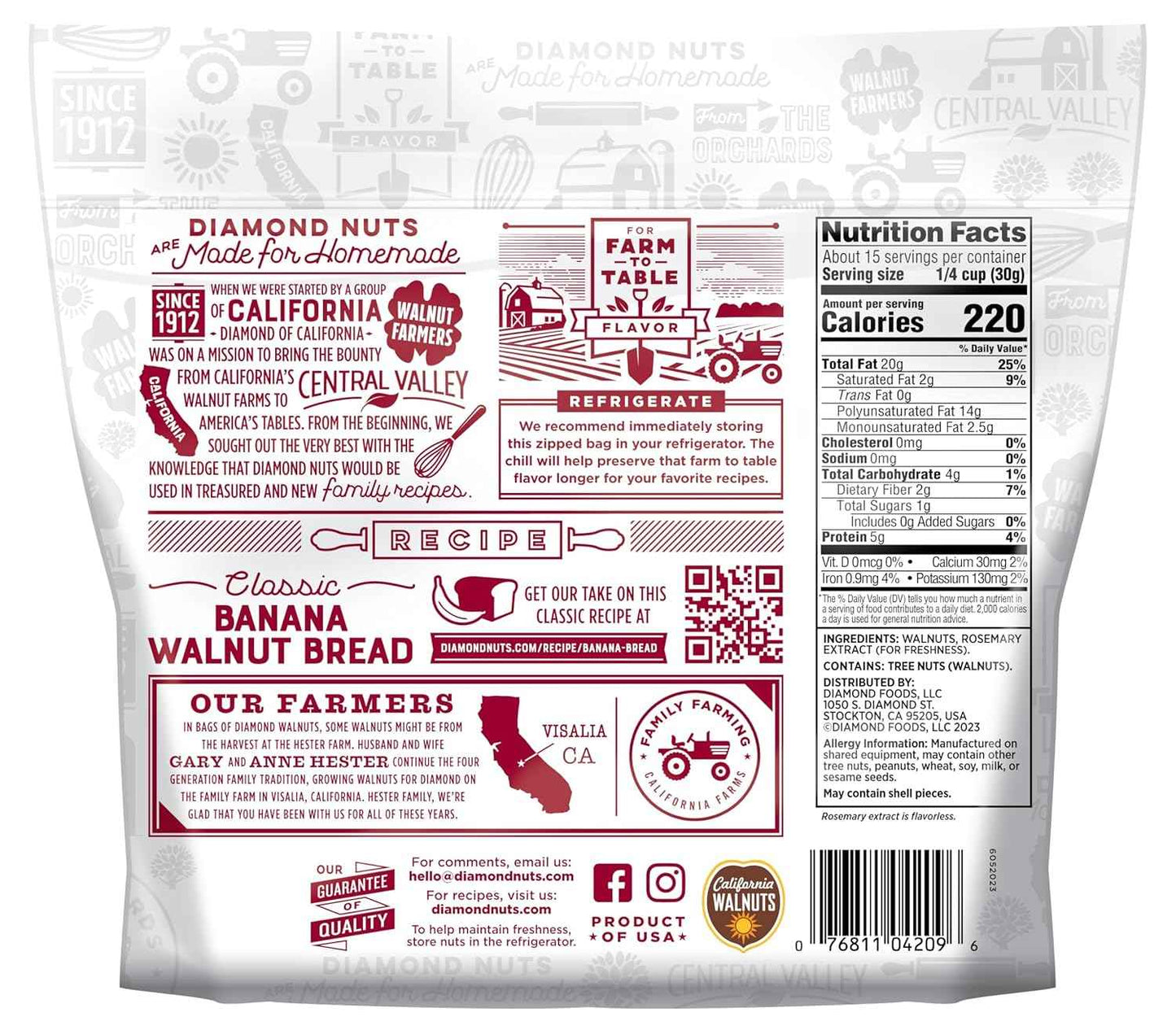 Diamond of California Walnut Halves – Omega-3 Rich Snack for Cardio Wellness Routines, Resealable 1 lb Bag
