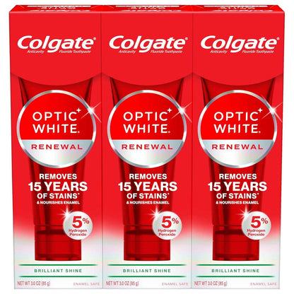 Colgate Optic White Renewal Toothpaste – Daily Self-Care Whitening for Coffee and Tea Drinkers, 3 Pack