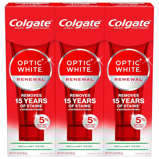 Colgate Optic White Renewal Toothpaste – Daily Self-Care Whitening for Coffee and Tea Drinkers, 3 Pack