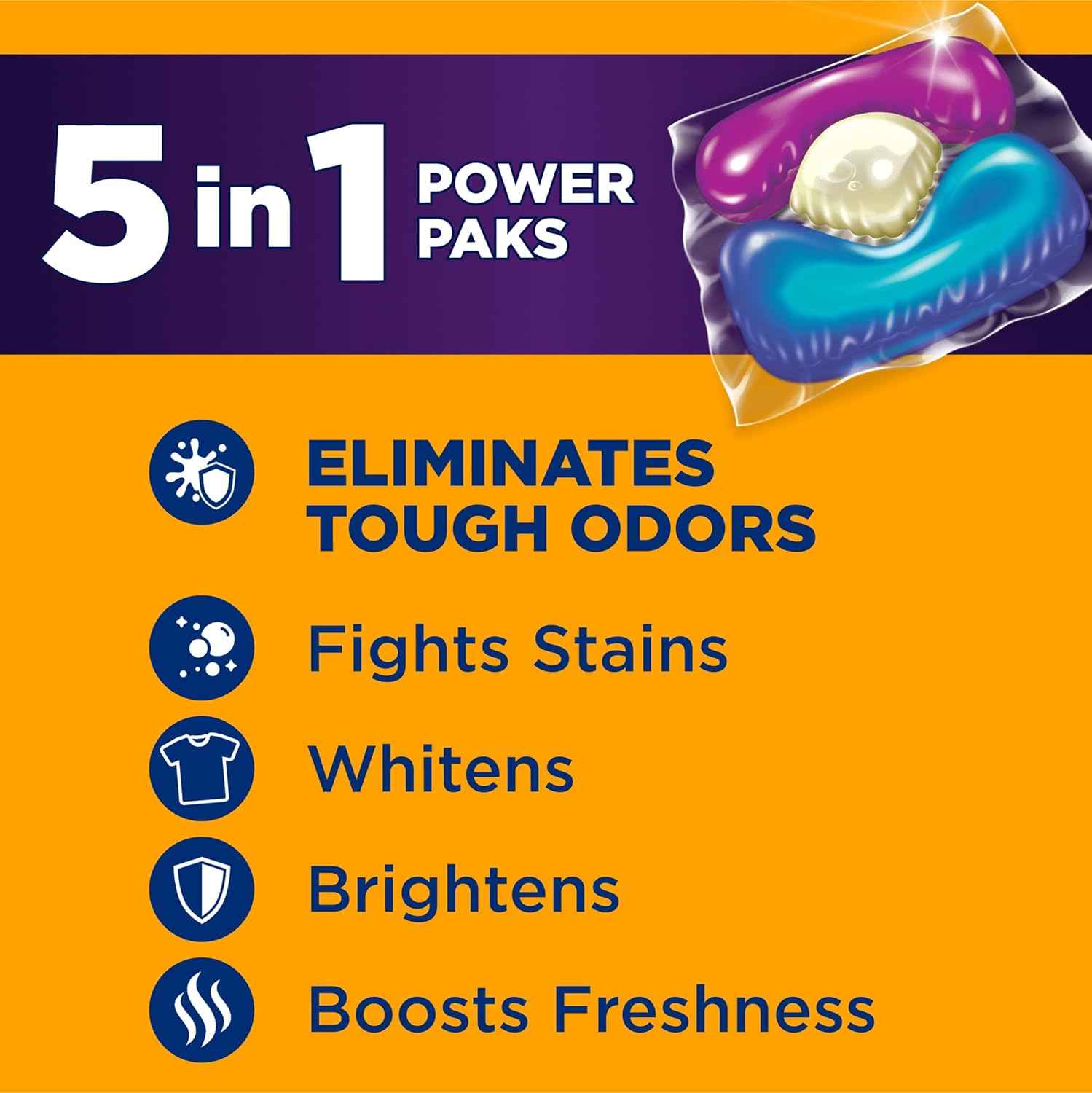 Arm & Hammer Plus OxiClean 5-in-1 Laundry Detergent Power Paks – Mudroom and Kids Bedroom Hamper Solution for Parents, Tough Stain Removal With No Spill Paks
