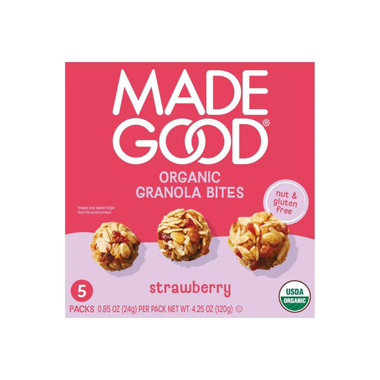 MadeGood Organic Strawberry Granola Bites – Plant-Based Desk Drawer Snack for Mid-Afternoon Energy, Vegan