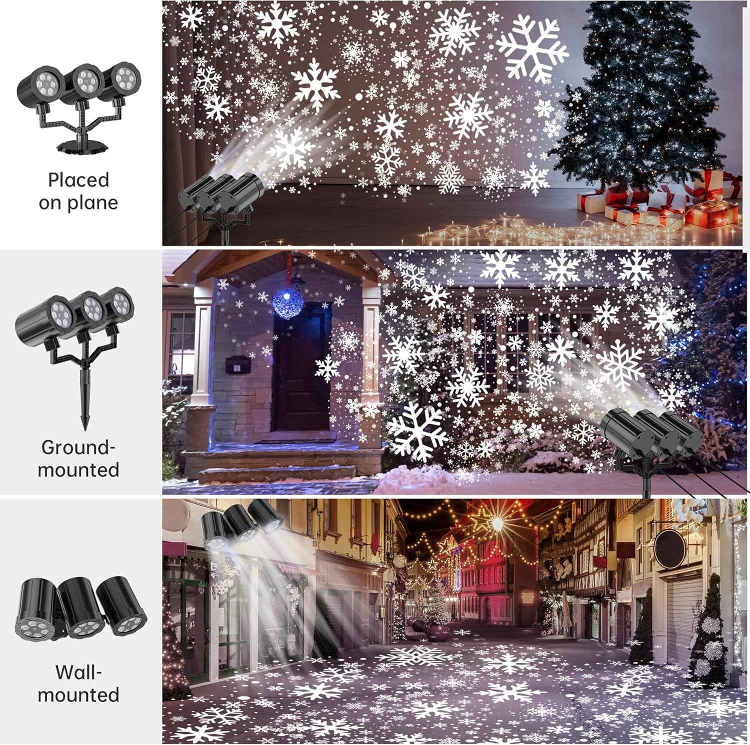 GUSODOR Triple-Head Snowfall Light – Impressive Birthday and Holiday Gift for Mom, Her, and the Hard-to-Shop-For
