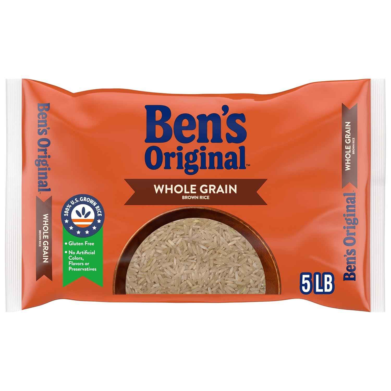 BEN'S ORIGINAL Whole Grain Brown Rice, 5 lb Bag – Low-Fat Whole Grain Side Dish for Wellness-Focused Home Cooks