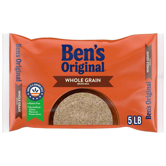 BEN'S ORIGINAL Whole Grain Brown Rice, 5 lb Bag – Low-Fat Whole Grain Side Dish for Wellness-Focused Home Cooks