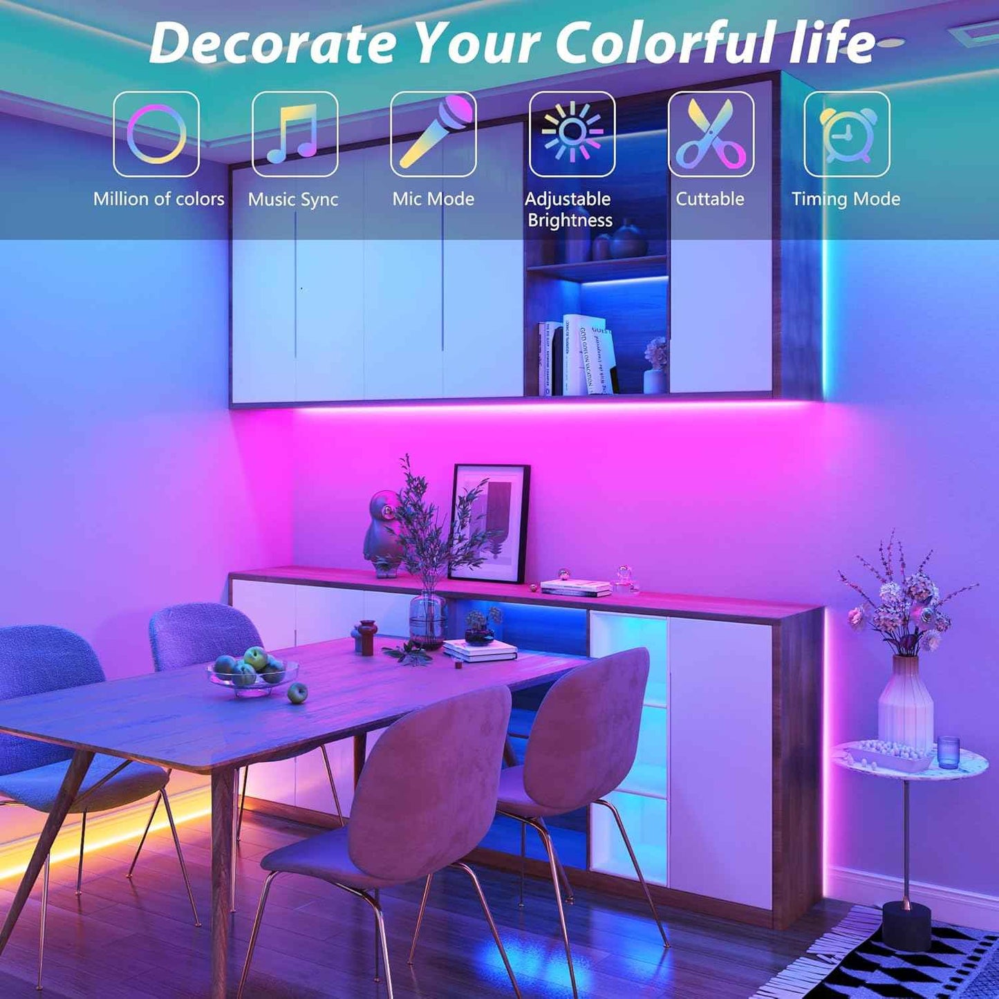 Govee LED Strip Lights – Simple Clean RGB Ambient Lighting for Minimalist Bedroom, Cuttable Length and Hidden Cable Design
